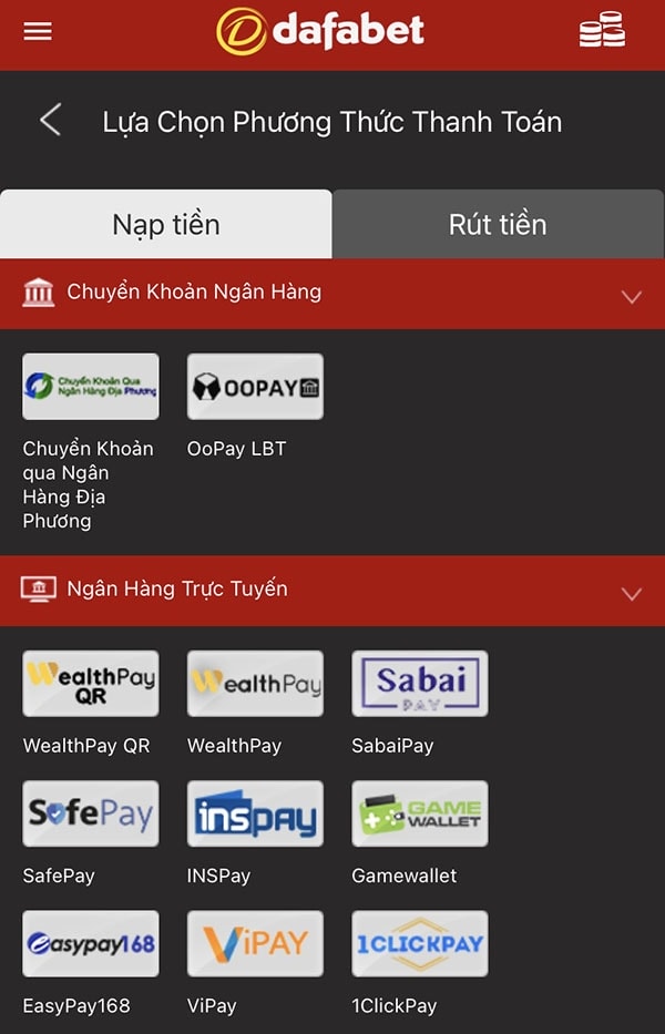 Chọn phương thức gửi tiền vào nhà cái bạn muốn thực hiện